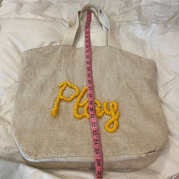 "PLAY" Burlap Tote Lined Women's Natural Sz OS Playful Beachy Seaside Coastal - Picture 8 of 8